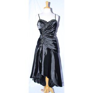Poly #5624 Satin High-Low Asymmetrical Hem Prom or Formal Gown-Size S-BLACK-New